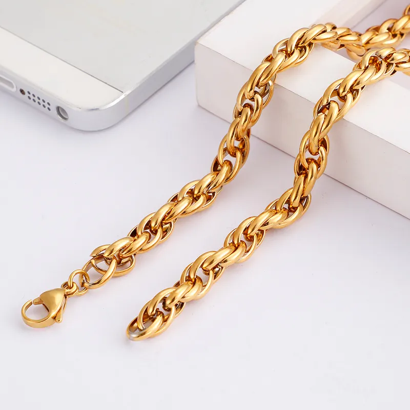 Bijoux en or plaqué Punk en acier inoxydable énorme collier de chaîne de corde pour hommes bijoux cadeaux 9mm 24 pouces