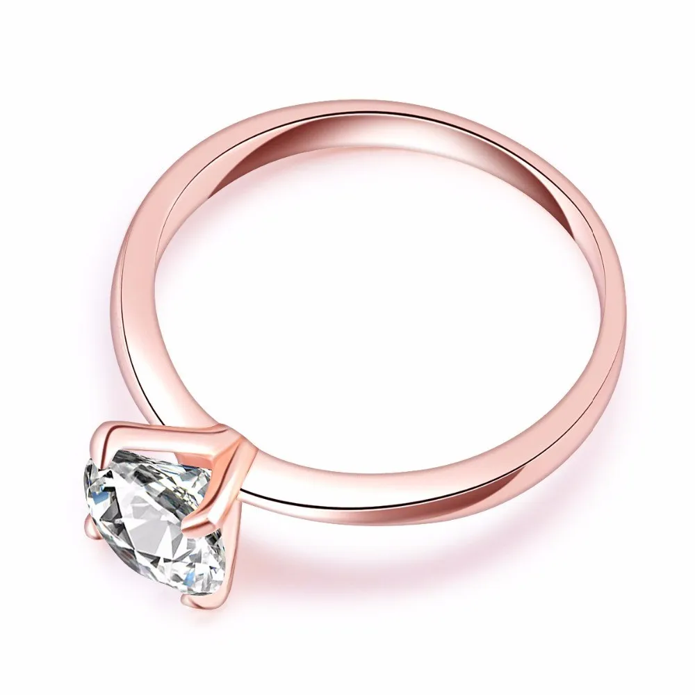 Fade aldrig toppkvalitet 1 2CT Rose Gold Plated Large Cz Diamond Rings 4 Prong Bridal Wedding Ring for Women2100