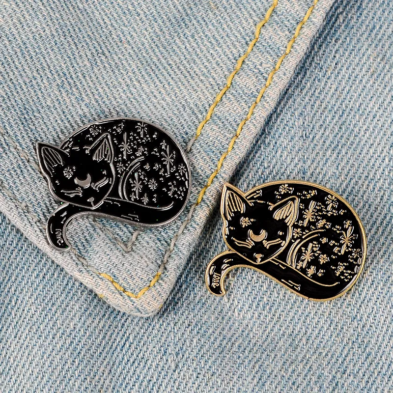 Gold Silber Emaille Pin Schlafende Katzen Abzeichen Brosche Tasche Kleidung Anstecknadel Dark Gothic Punk Tier Schmuck Geschenk für Katzenfans Kinder