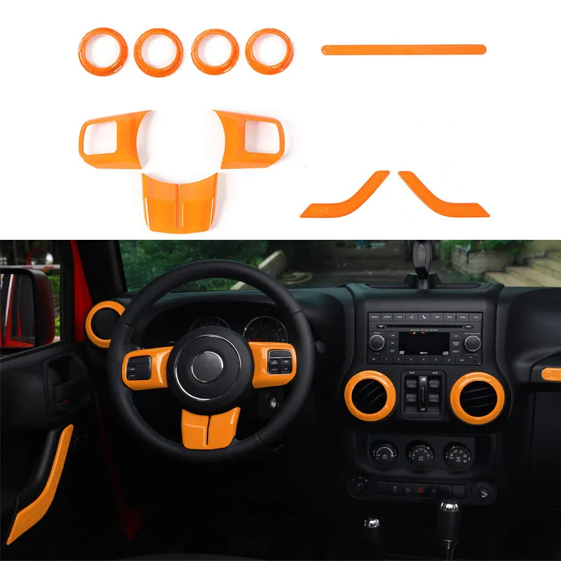 ABS Orange intérieur kit décoration 2 portes 10 pièces décoration couverture pour Jeep Wrangler JK 2011-2017 accessoires de voiture