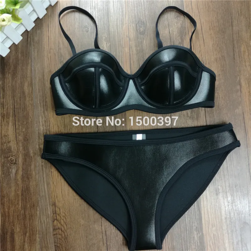 Brand Push Up 100% Neoprene Bikini,Triangle Neoprene Swimwear,High Quality  Silver/Gold/Black Swimsuit Women Bathing Suit