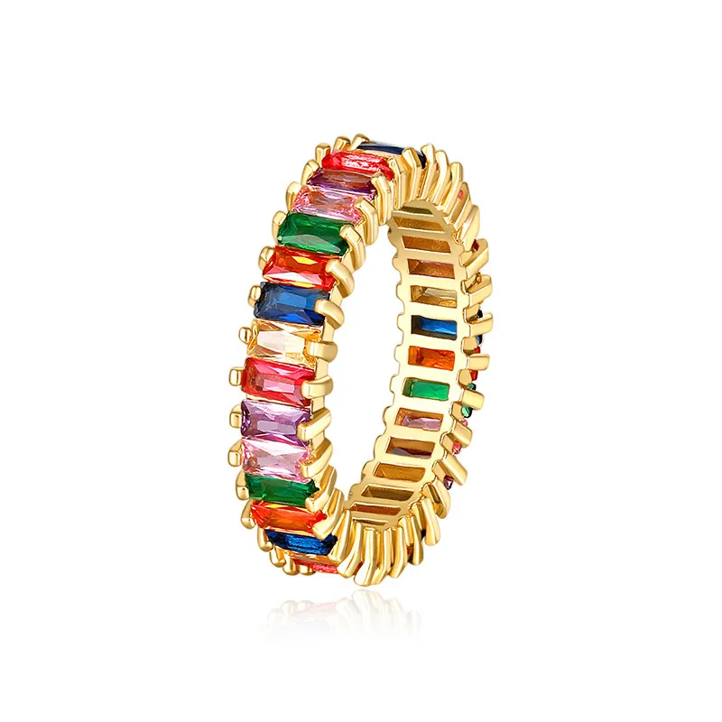 Femmes hommes 6-9 Gold plaqué arc-en-ciel amour anneaux d'anneau de mariage micro pavé 7 couleurs fleur bijoux amant cadeau