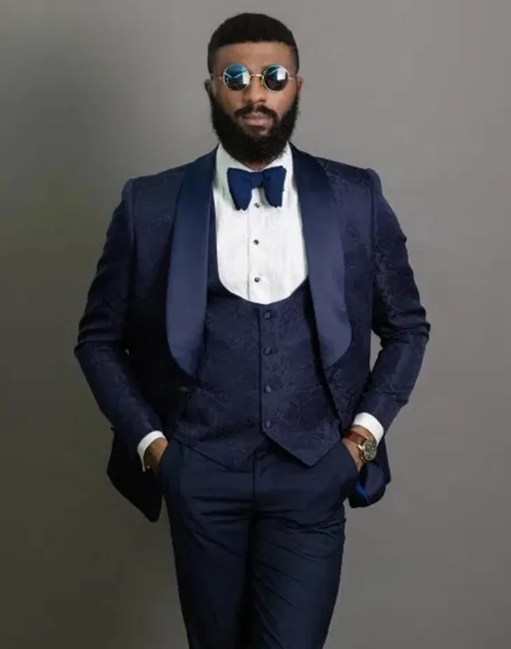 Tuxedo Bleu Bleu Marine: Costume De Châle À Revers À Repex Slim