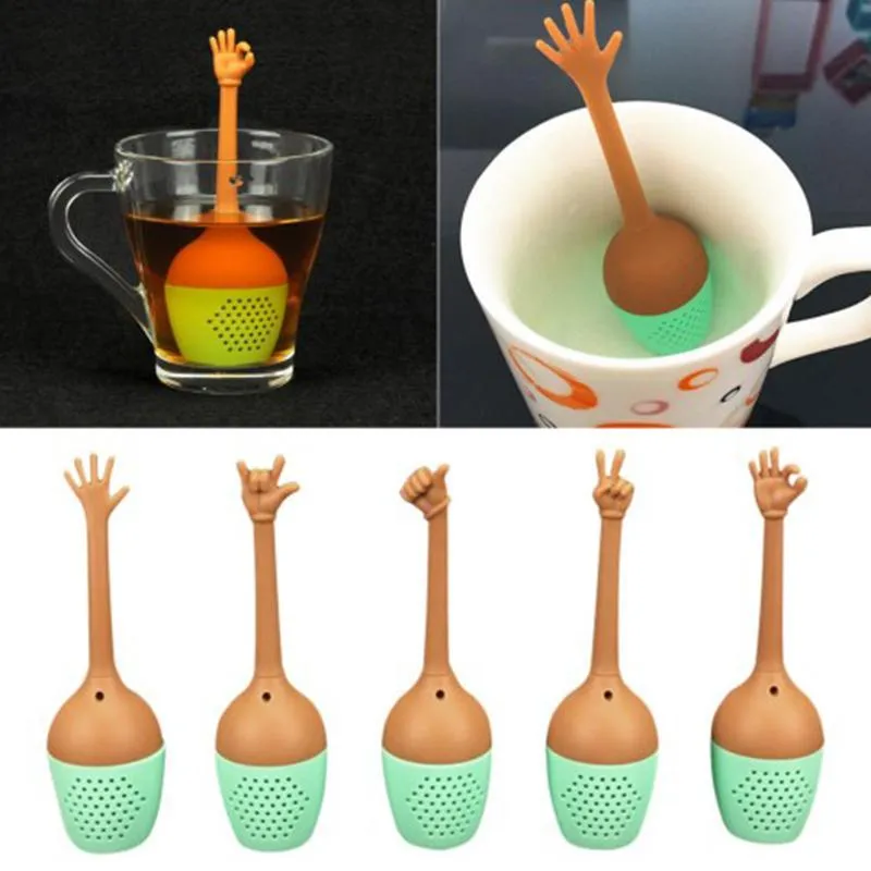 Siliconen hand gebaar thee infuser herbruikbare siliconen gebaar duim ok ja palm liefde u stijl thee infuser kruiden kruiden infuser