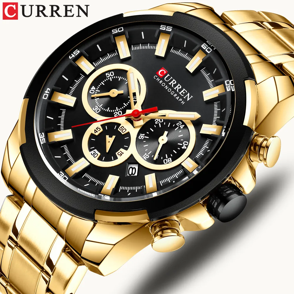 Curren Top Märke Luxury Men Klockor Fashion Watch Casual Quartz Armbandsur med Rostfritt Stål Kronografi Klocka Reloj Hombres LY191226