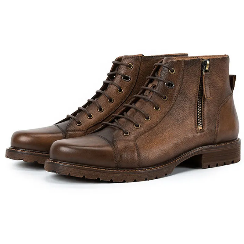 Mode laarzen mannen vintage stijl lederen heren laarzen terug rits lace-up  korte laarzen heet