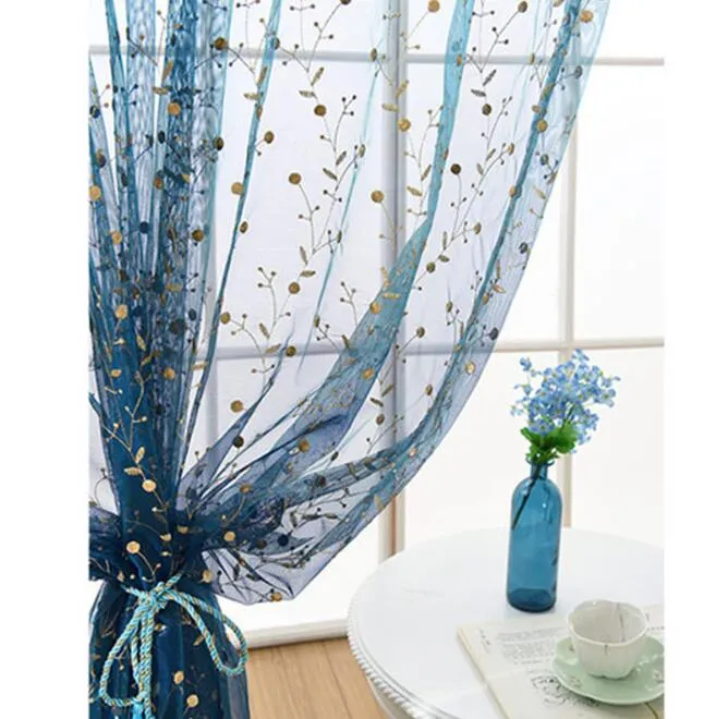 シアーカーテンリネン刺繍入り糸インス新鮮な天然リビングルームベッドルームの窓の刺繍の花刺繍