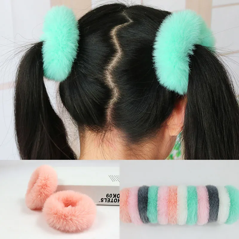 Kobiety Baby Girls Hairband Imitacja Rex Rabbit Fur Elastyczne Zespoły Do Włosów Słodkie Miękkie Ponytail Liny Do Włosów Dzieci Akcesoria do włosów Headwear C5847