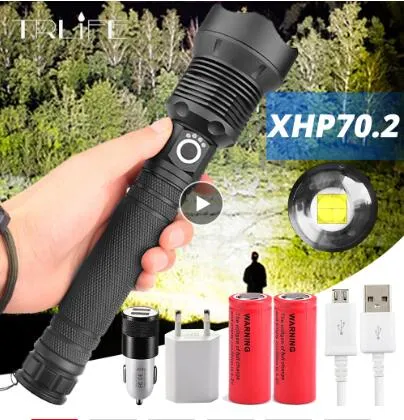 Lampe de poche LED la plus puissante XLamp XHP70.2 USB Zoomable 3 modes torche XHP70 XHP50 18650 26650 batterie Rechargeable lampe de poche