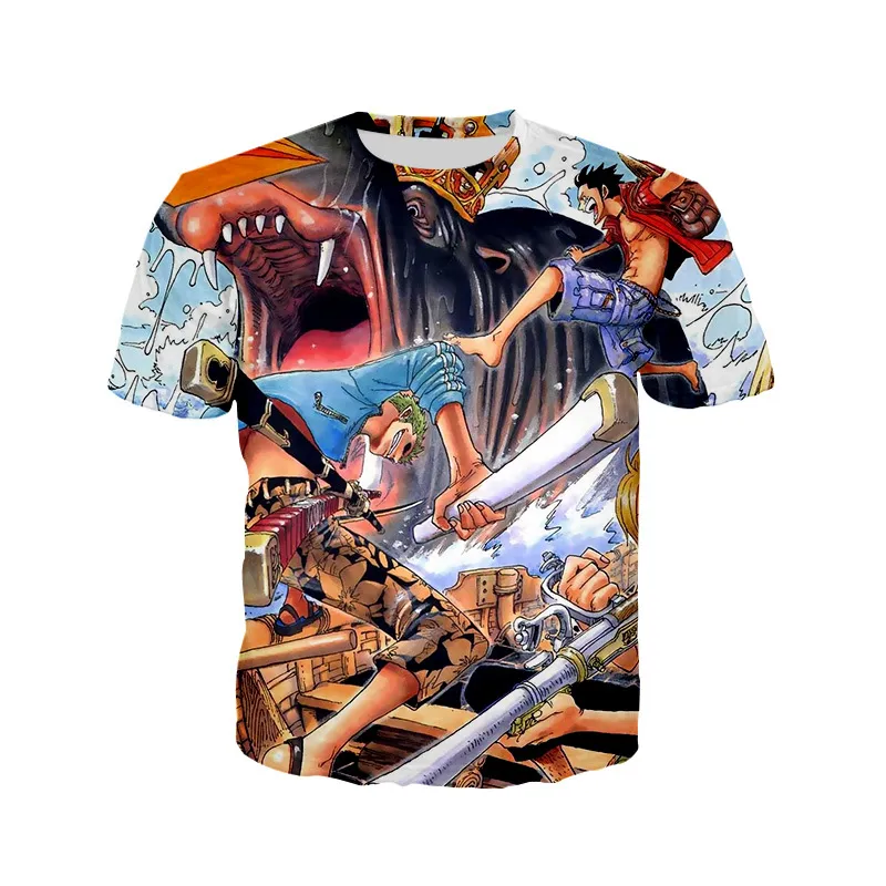 Andningsbar mesh tyg One Piece Comic Series 3D T-shirt Luffy Tshirt Kvinnor Män Boys Kids One Piece T-Shirt Cartoon