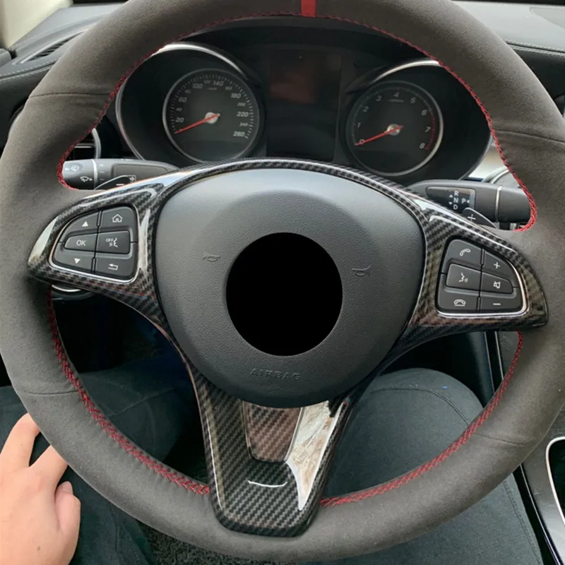 ABS Car Steering Wheel Button Frame Decoration Carbon Fiber Color For Mercedes Benz Vito W447 V Class V260 GLS GLE 2014-2018