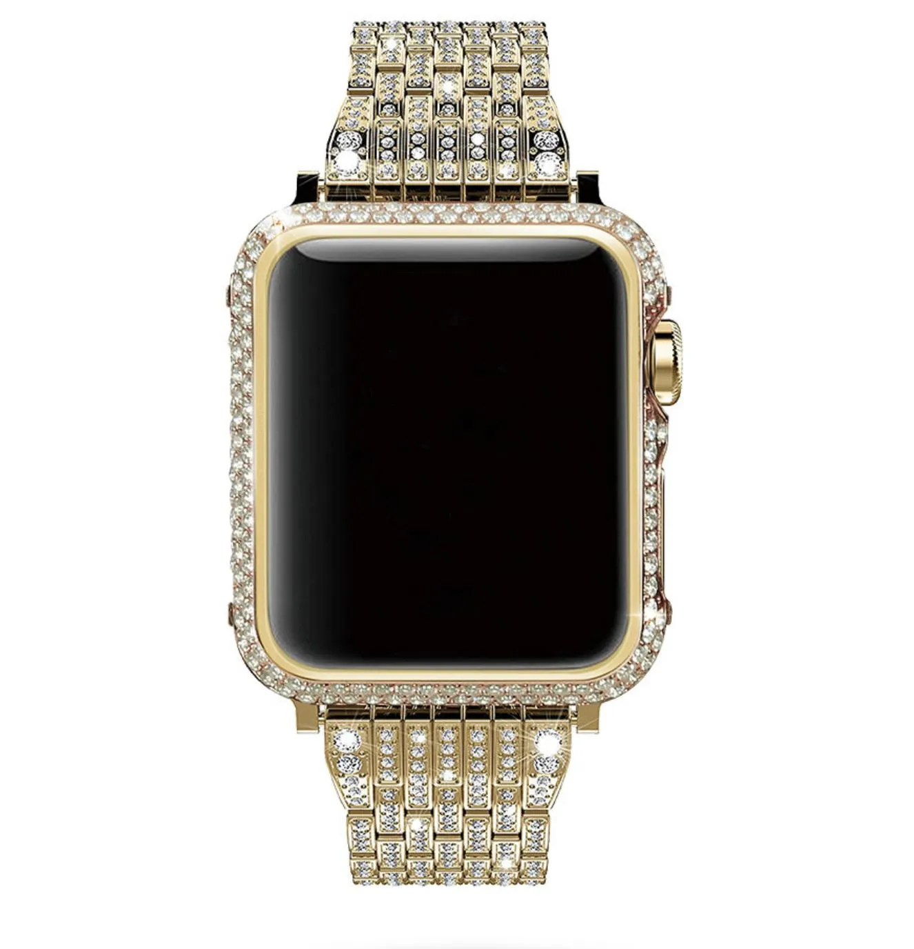 Lyx Handgjord Bling Diamond Crystal Case Bezel och Band Replacement för Apple Watch Series 4 3 2 1 38mm 40mm 44mm 42mm