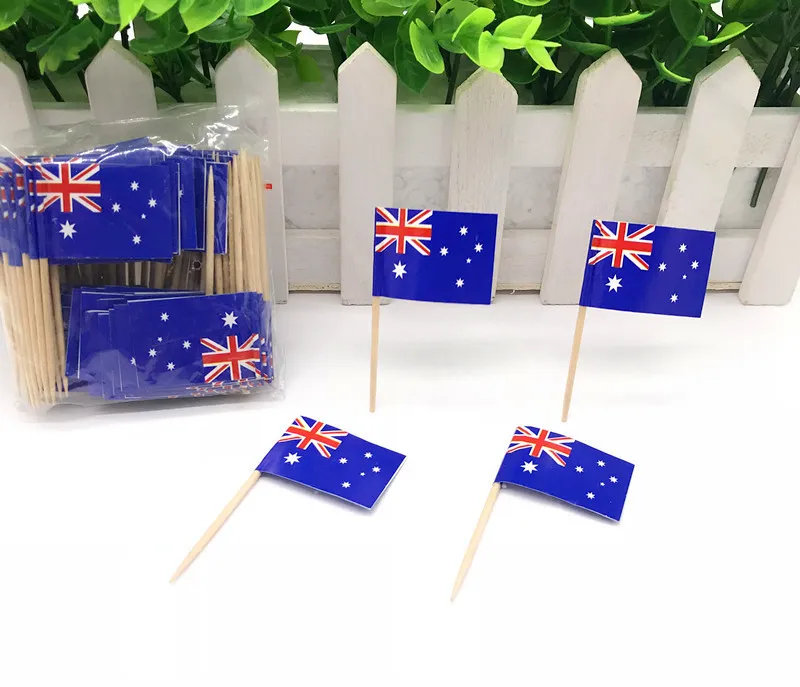 5000 Pieces Australian Flag Picks Buffet Sandwich Food Party Sticks Australia AU Flags Cocktail Stick Tooth picks Wood Wooden Table Decor