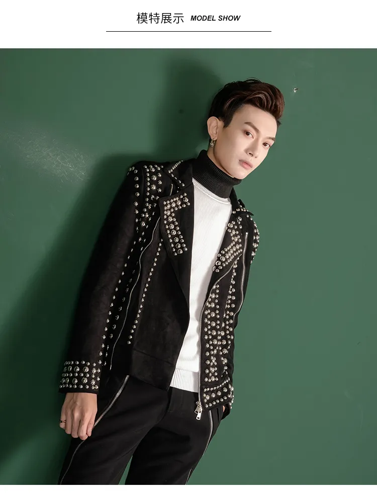 ファストファッション通販サイト 高級メンズファッションレッドカーペットリベットイベント ステージパフォーマンスショートジャケット スタジオ アジアのサイズ スーパーセール品 Www Care7 Org