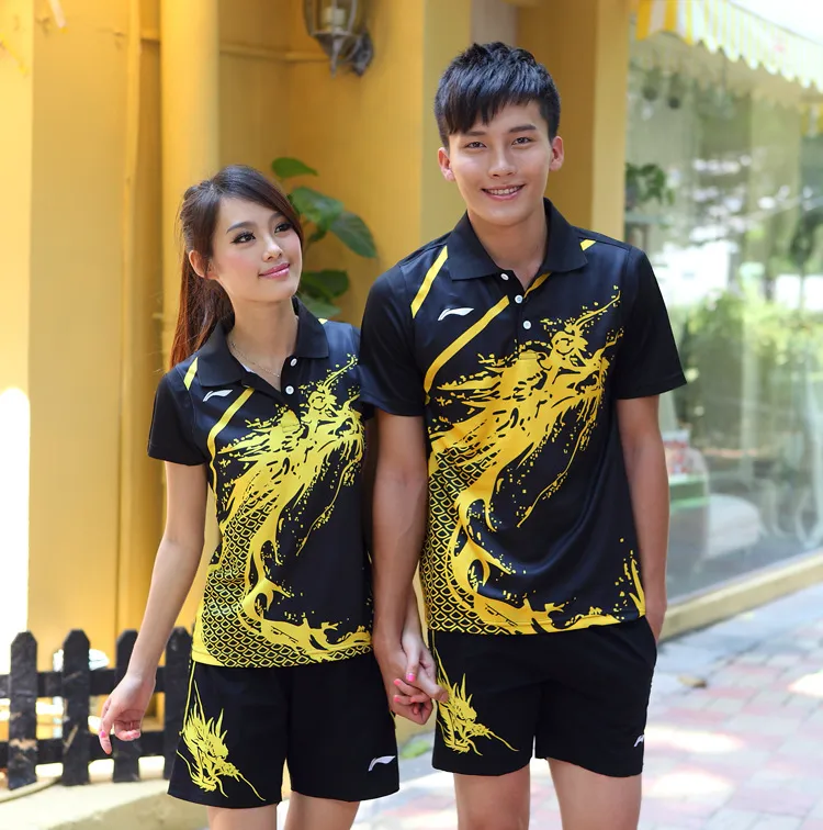 Nowy Li-Ning Mężczyźni / Kobiety Badminton Koszule, Chiński Dragon Tenis Polyester Szybkie Suche Szorty badmintona, Mężczyźni Tayis Tenis Sportwear Koszulki Spodenki