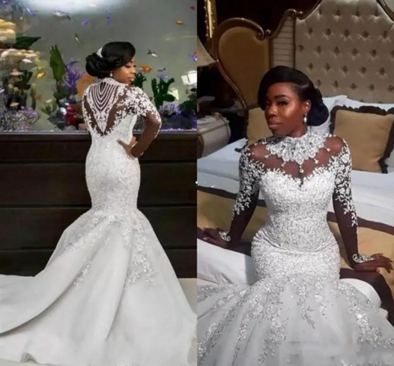 Mermaid style long sales sleeve wedding dress