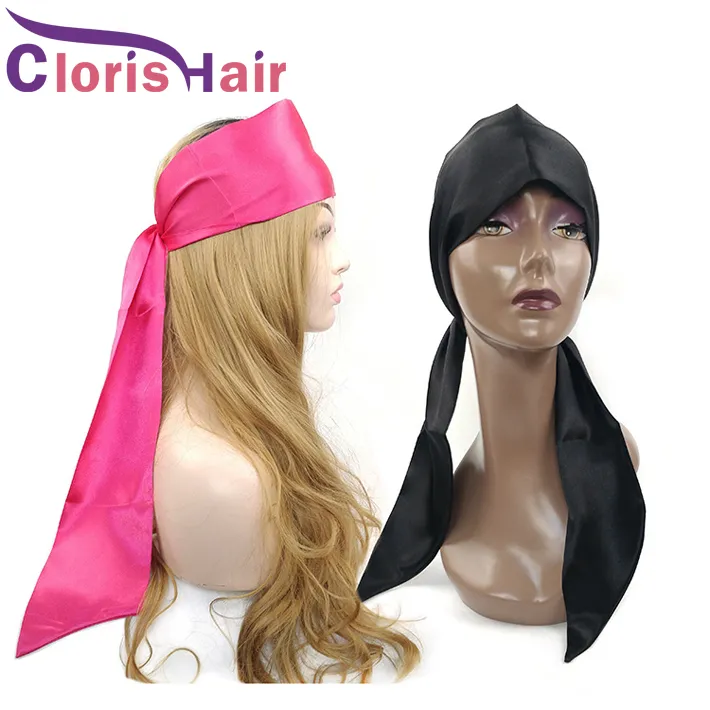 Fasion Rose Noir Cheveux Cravate Bande Extensions Bandes D'emballage Satin Soie Frontale Perruque Bande Personnalisé Bord Écharpe Wrap Bandeau Ceinture