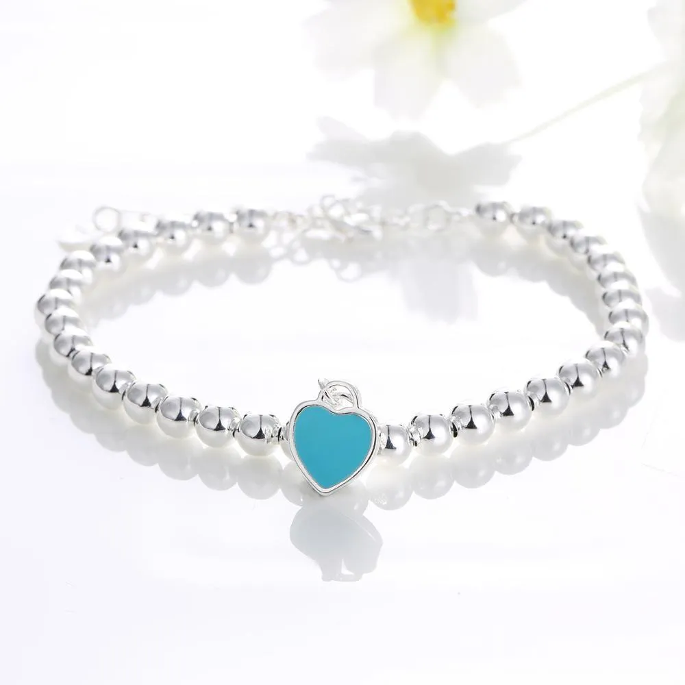 Moda-humorcat elegante amor coração pingente 925 prata grânulos chain pulseiras para mulheres meninas bracelete femme moda jóias presente