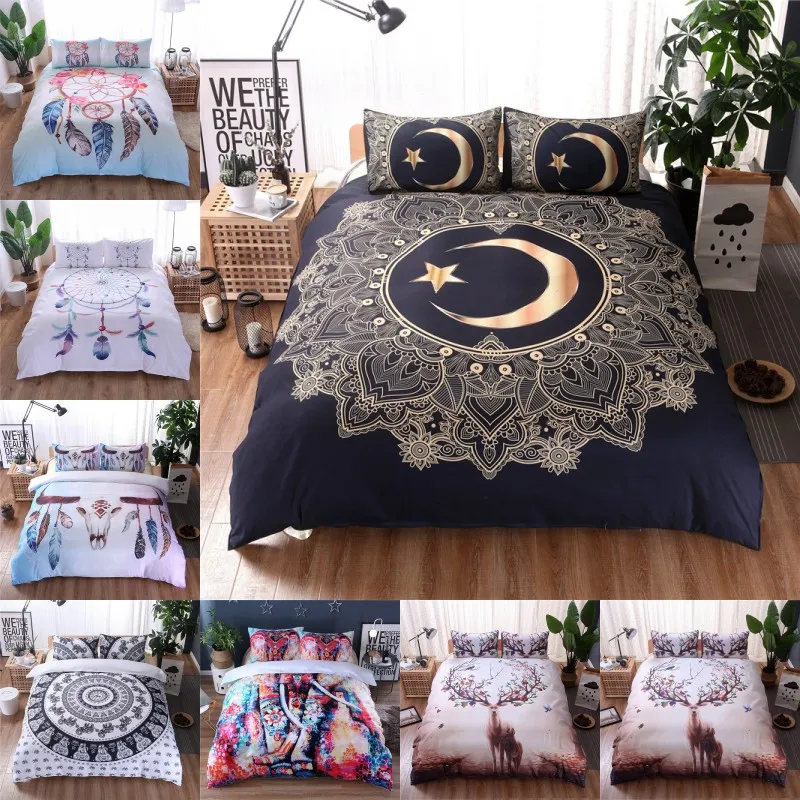 Pióro Pattern Set Mandala Boho Pościel Pokrywa Elephant Moose Wzór 2/3 sztuk Zestaw łóżek (Bez arkusza Brak napełniania)