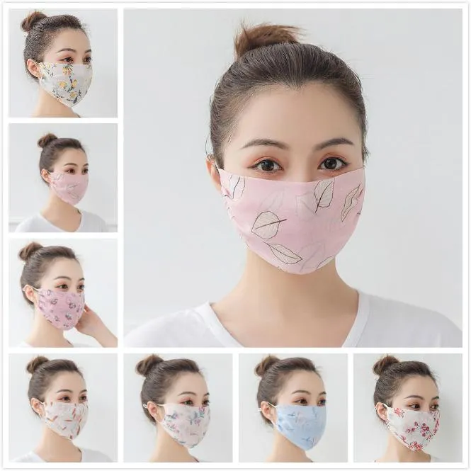 US STOCK Summer Women Scarf Face Mask 27 Styles Silk Chiffon Handkerchief Outdoor Windproof Half Face Dust-proof Sunshade Masks