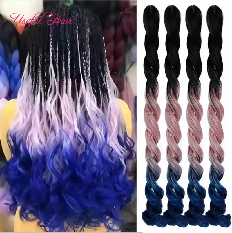 Long SEA Body Braiding Hair Extensions 24inch Crochet Braids Sea Body Synthetic Hair Extension Style 100g Pure Ombre Color for Women