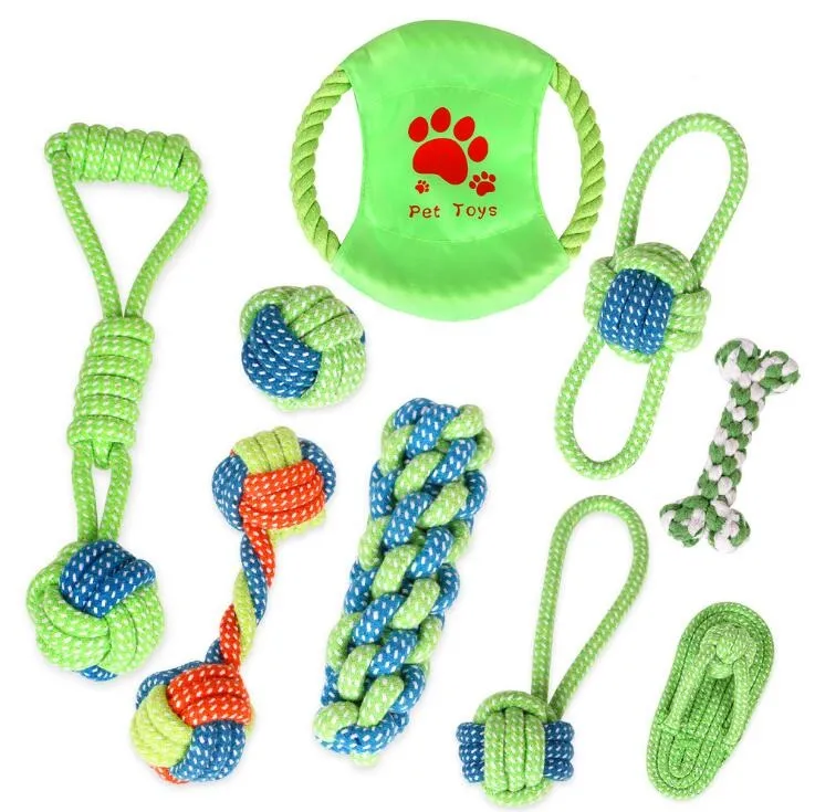 9 pçs / conjunto interativo cão brinquedo pacote pet mastigar brinquedo animal de estimação molar brinquedo lavável corda de algodão brinquedos filhote de cachorro dentição brinquedos animais de estimação suprimentos
