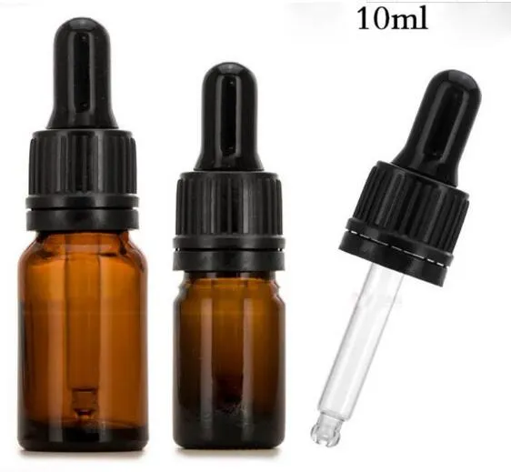 Venda quente 768pcs / lot 10 ml de vidro e garrafas de líquido âmbar frascos conta-gotas com a prova Criança adulteração cap evidente