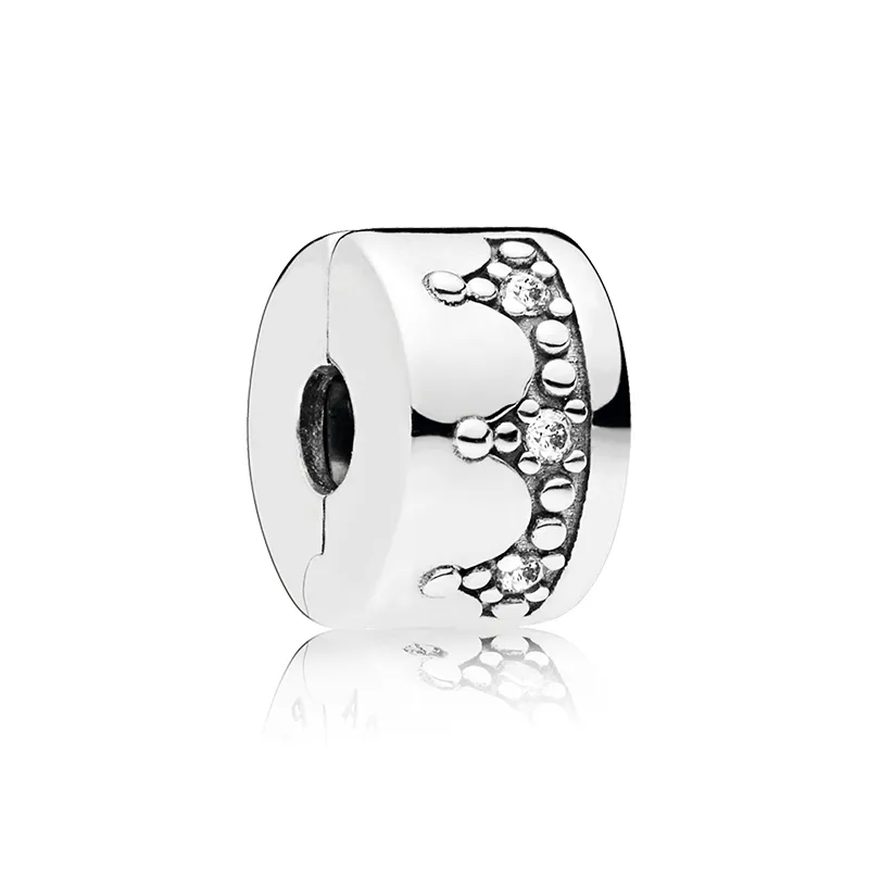 Olśniewający Crown Charm Clip dla Pandora CZ Diament 925 Sterling Silver DIY Akcesoria Urodziny prezent z pudełkiem