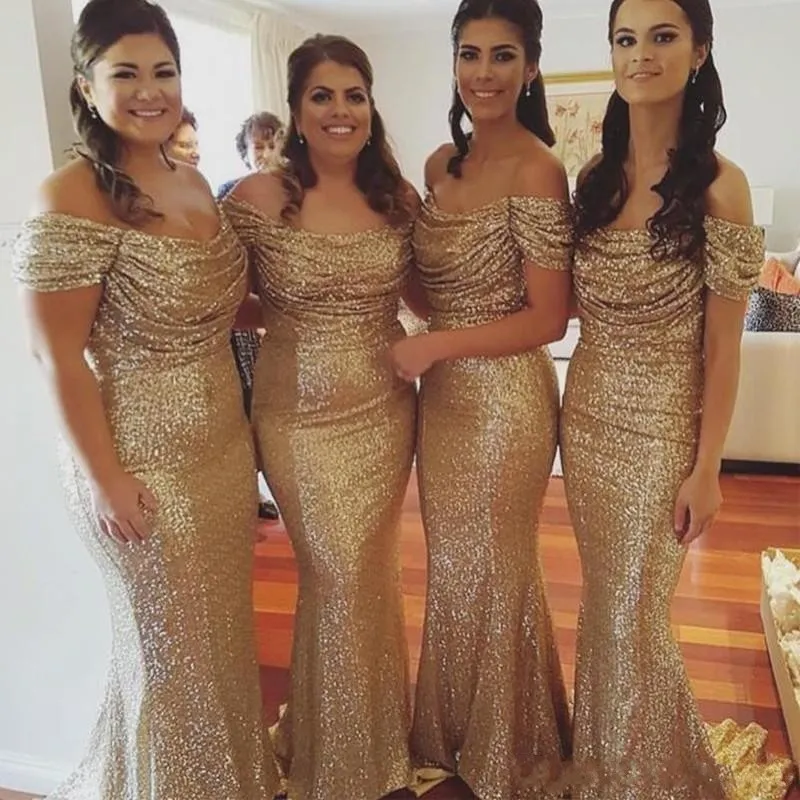 Сексуальные золотые платья подружки невесты с блестками золотой