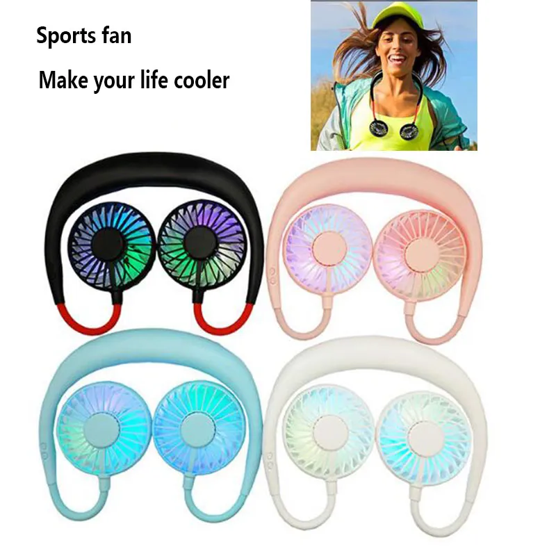 nouveau sport Neckband Mini Neck Fan USB Cooling LED Neck Fan pour Camping Sport Tourism Summer Cooler fans DHL shipping