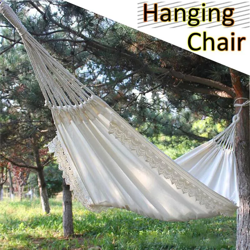 Utomhus Camping Hängmatta Swing Safety Portable Hanging Chair Pure White Romantic Lace For Travel Vandring Garden Sleeping