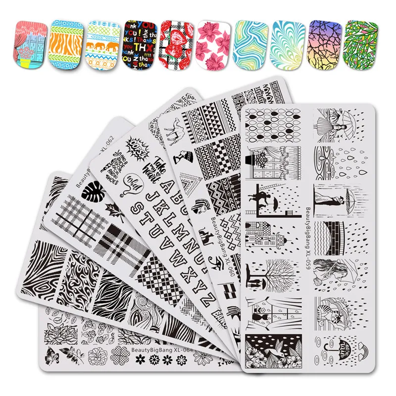 wholesale 6PCS Stamping for Nails Rain Animal Image Nail Stamping Plates Flower Leaf Water Marble Template Nail Art tools
