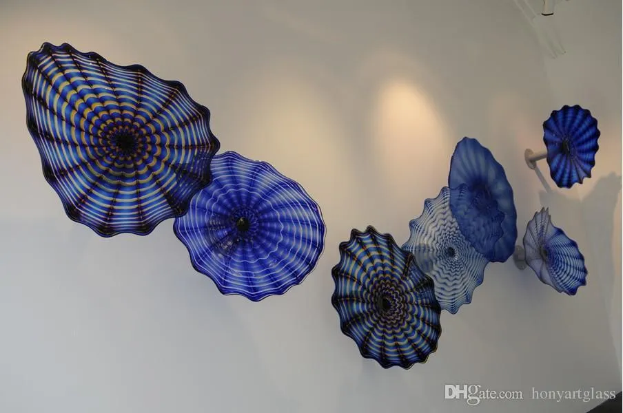 Escuro - decoração azul lâmpada flor arte europa estilo boca soprada placas de vidro de Murano para a decoração da parede da escada da lareira
