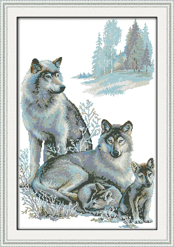 A wolf family theme home decor DIY artwork ,Handmade Cross Stitch Craft Tools package ,Embroidery Needlework sets counted print on canvas DMC 14CT /11CT, good gift