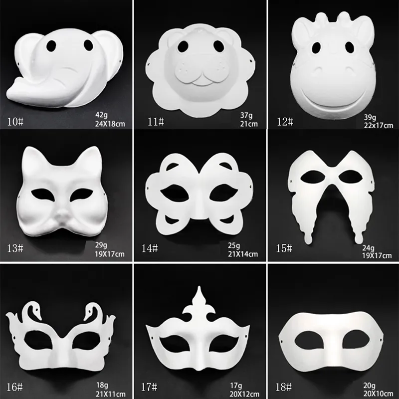 Makeup Dance White Masks Embryo Mold DIY Målning Handgjord maskmassa Djur Halloween Festival Party Masks Vitpapper Ansiktsmask DBC BH2912