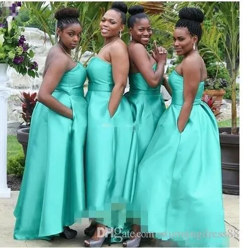 Elegante Vestido De Dama De Honor Barato Africano Turq Tallas Grandes Sin Tirantes Con Bolsillos Vestidos De Fiesta De Noche De Fiesta De Dama De Honor Baratos Asimetricos De 70 85 DHgate