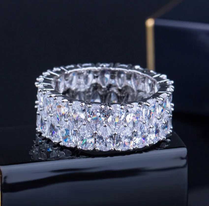 Hot Sell New 2019 Luxury Jewelry 925 Sterling Silver Drop Water White Topaz CZ Diamond Gemstones Women Wedding Band Ring for Lovers` Gift