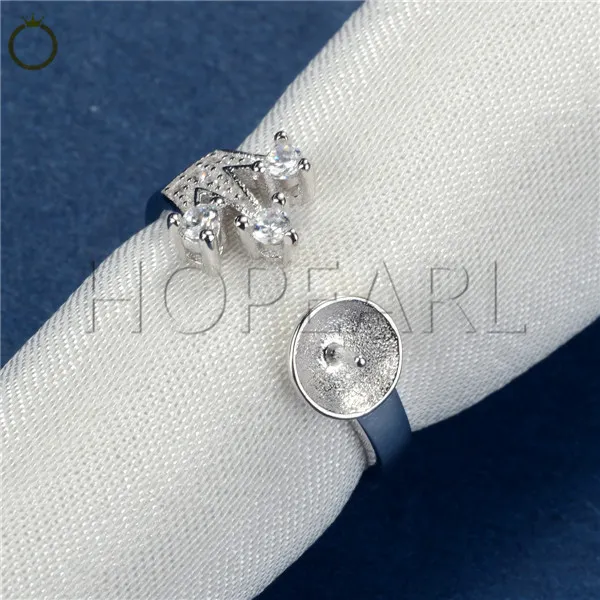 HOPEARL Jewelry Crown Ring CZ 925 Sterling Silver Blanks Base DIY Pearl Semi Mount 3 Pièces