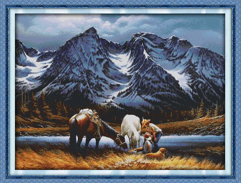 Romanser under Snow Mountains Decor Painting, Handgjorda Kors Stitch Broderi NeedleWork Sets Räknat Skriv ut på duk DMC 14ct / 11ct