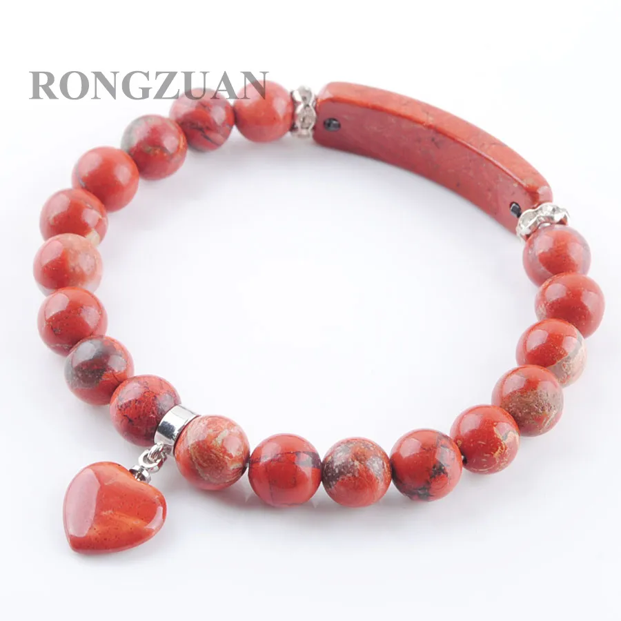 Forma del DK3321 joyería Red River Natural Jasper Gemstone Beads 8mm mujeres brazalete tramo de la cura Reiki encanto brazaletes del corazón