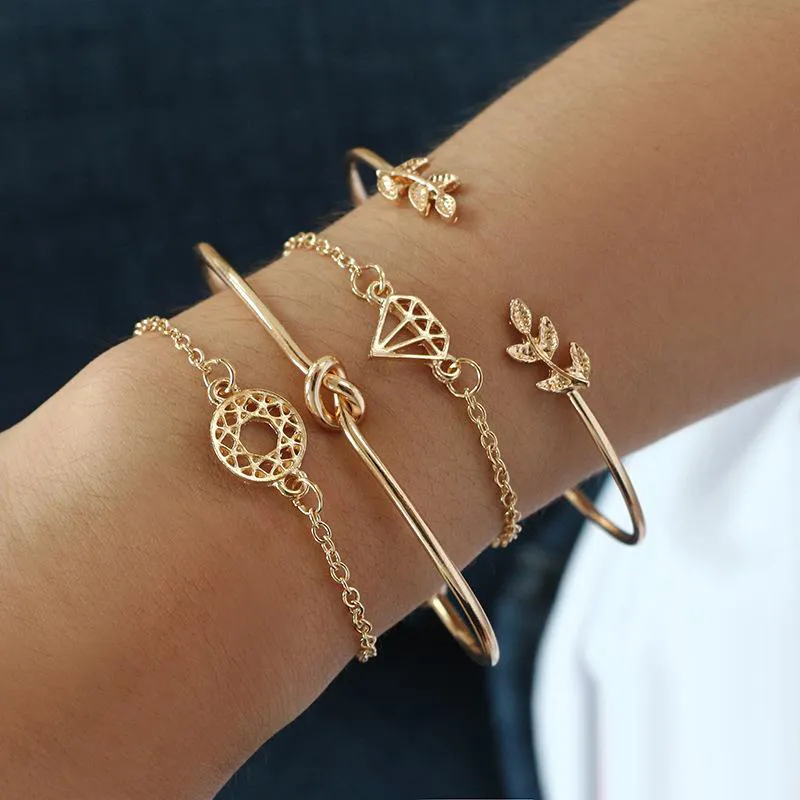Luxury Designer Womens Bracelets Vintage Leaf Charm Bangle Bangles
