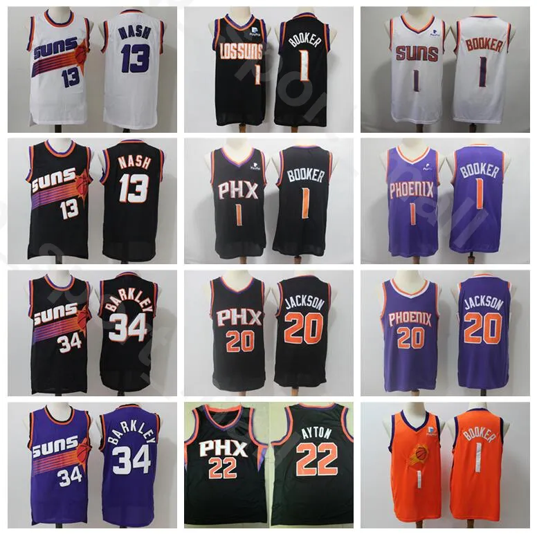 Mężczyźni Devin Booker Jersey DeAndre Ayton Josh Jackson Steve Nash Charles Barkley Basketball Edition zarobił czarny fioletowy biały pomarańczowy