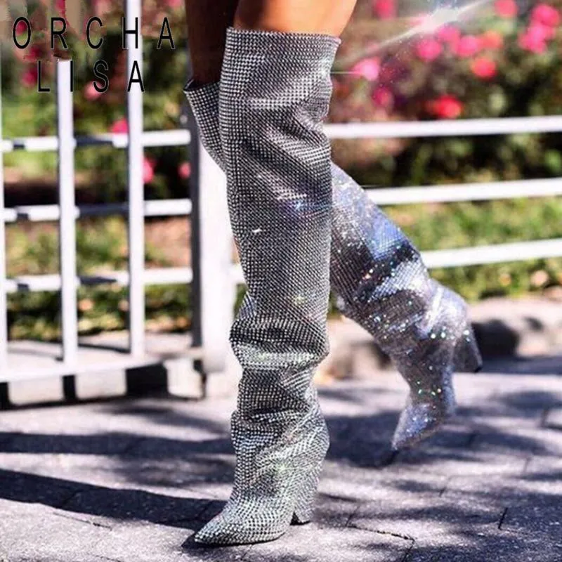 Swarovski crystal thigh high boots clearance