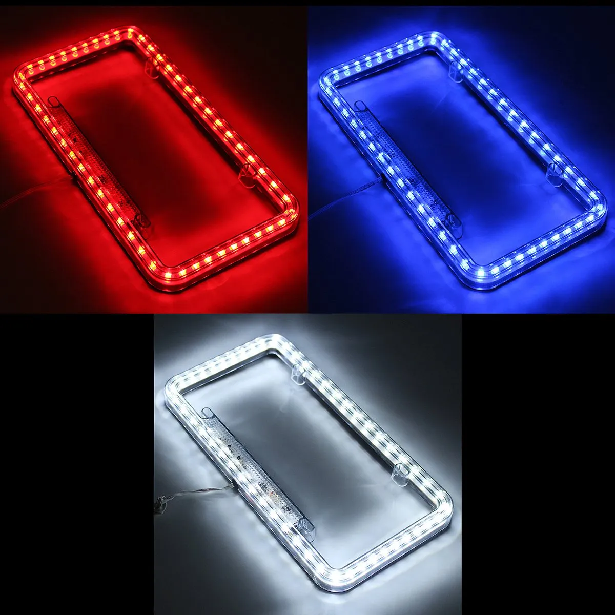 Universal LED License Plate Frame Blue White Red 54 LED Car Tag Cover,  Acrylic Plastic, Bright Illumination, Stylish Auto Accessory