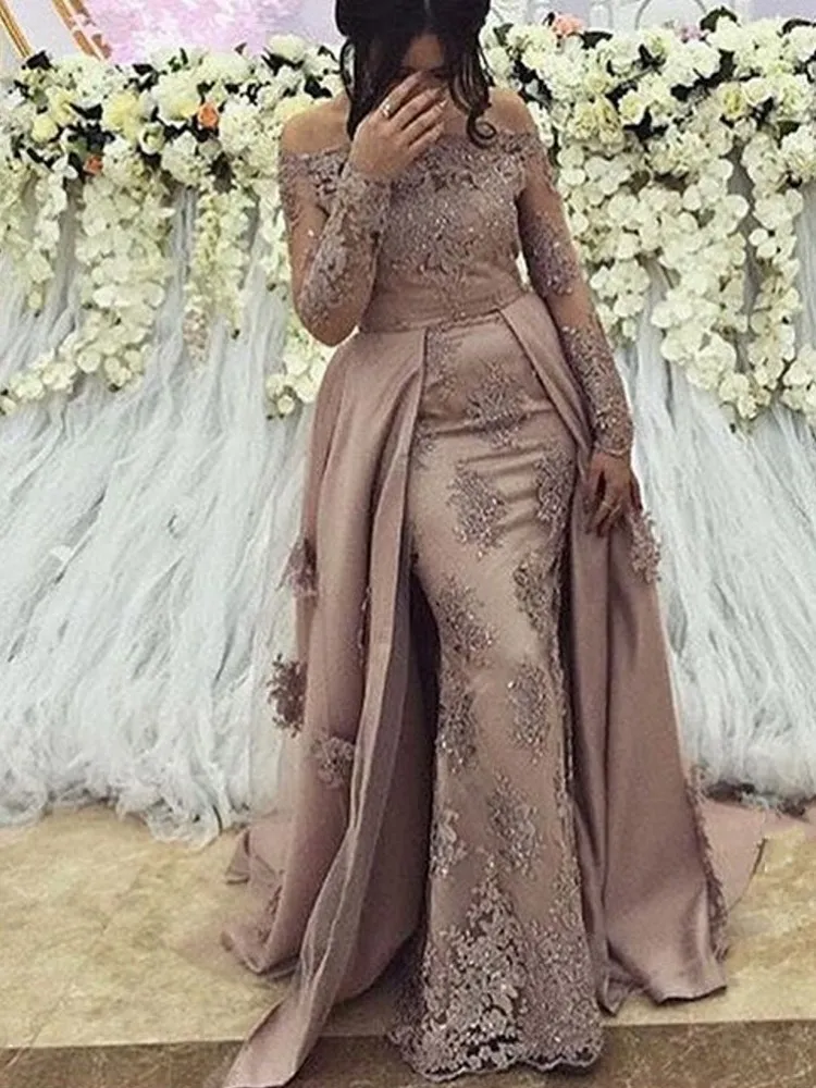 Modest arabisk långärmad kvällsklänningar Prom klänning 2019 Elegant Kvinnor Formell Gala Plus Size Party Dress