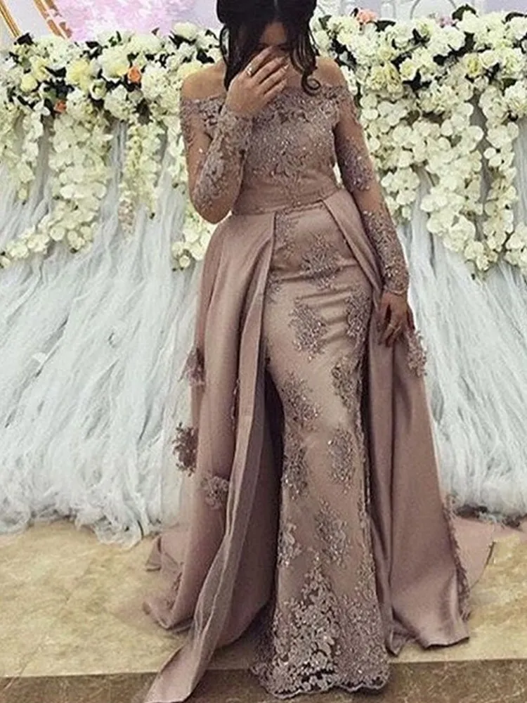 Modest Árabe manga comprida Vestidos Prom vestido de 2019 mulheres elegantes Formal Gala Plus Size vestido de festa