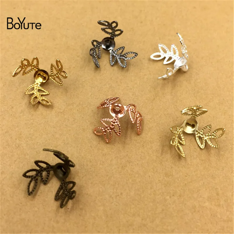 BoYuTe بالجملة (200 قطعة / لوط) النحاس معدن ختم 6 * 10MM تخريمية زهرة الخرزة قبعات DIY يدوية النتائج مجوهرات