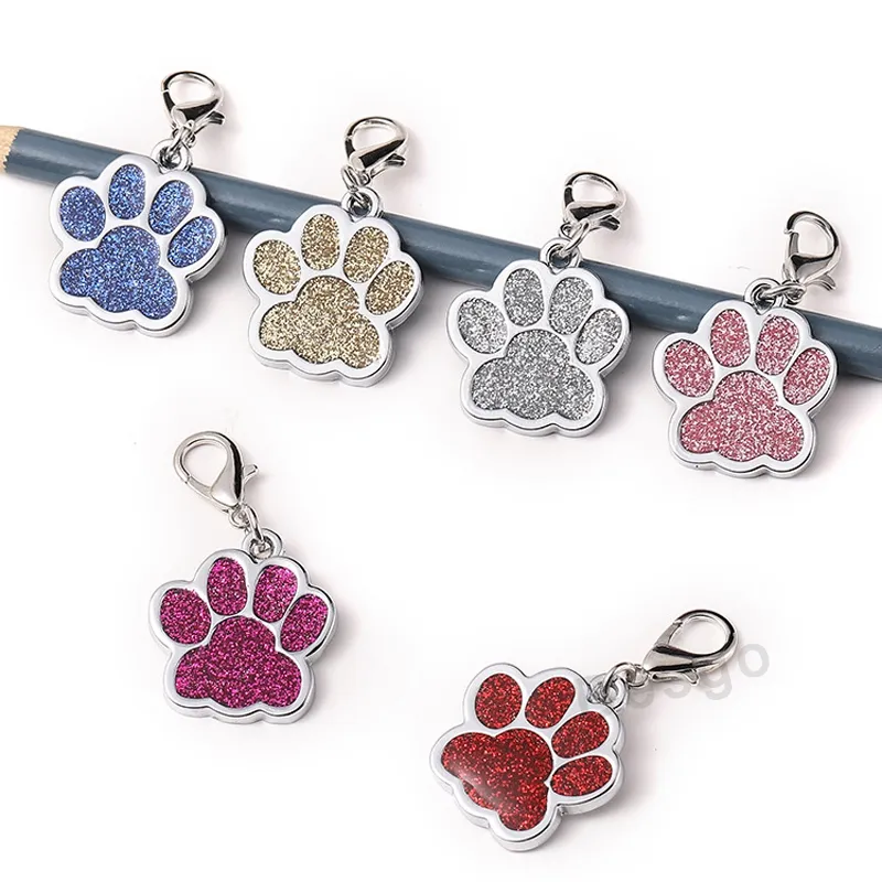 Cute Dog Paw Shaped Pet Tag Name Brand Key Ring Keychain Metal Puppy Cat Neck Pendant Key Holder Wholesale 6 Colors DBC BH2854