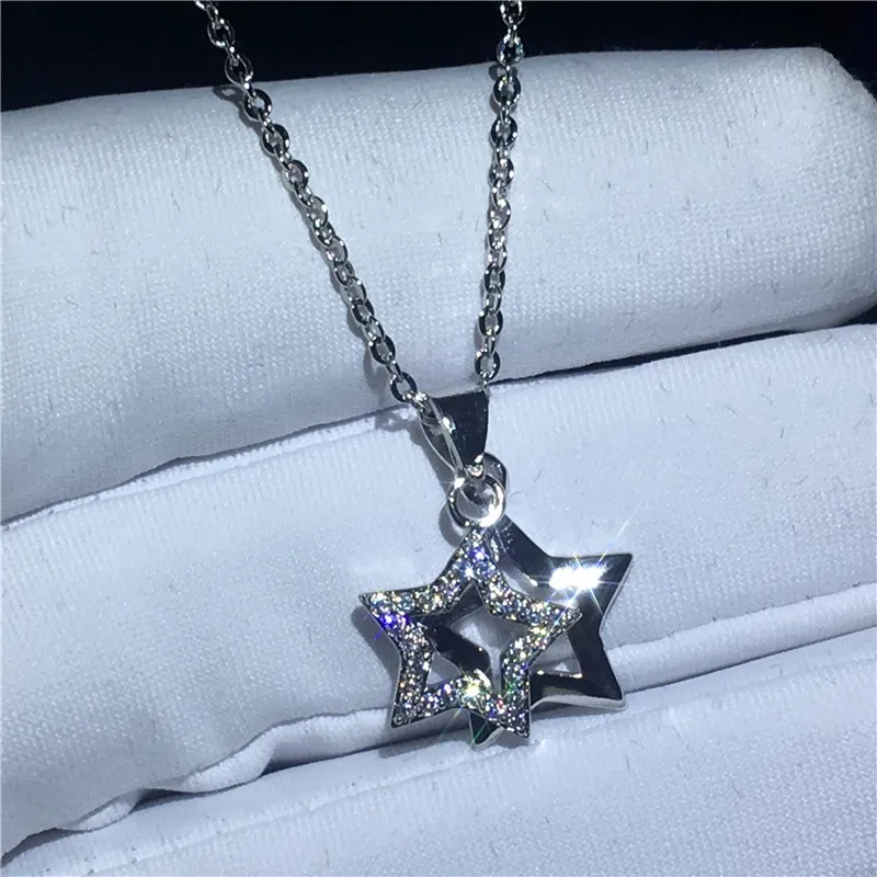 Vecalon Charm Star Shape pendant 925 Sterling silver Diamond Wedding Pendants with necklace for Women Bridal Jewelry Gift