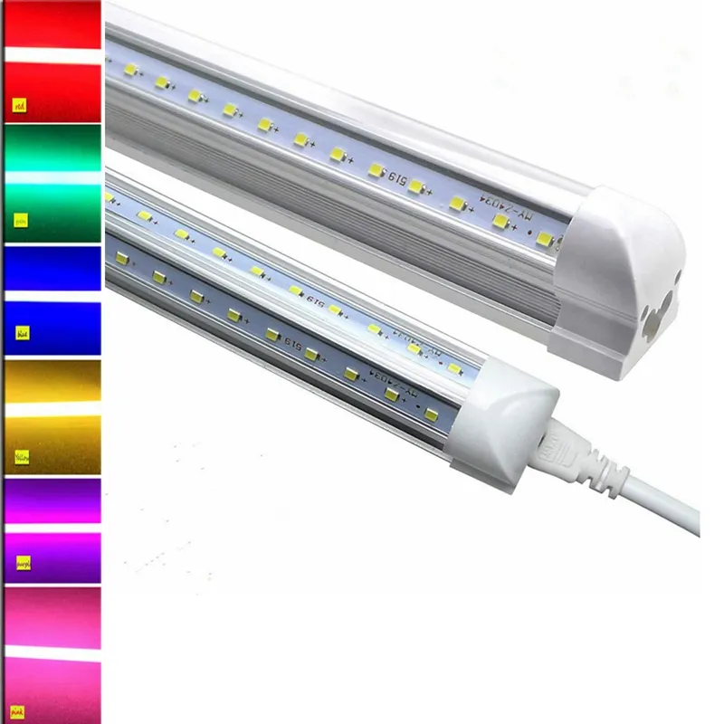 T8 LED-Farblichter, 2 Fuß, 3 Fuß, 4 Fuß, 8 Fuß, V-förmige LED-Röhre, Rot, Blau, Grün, Gelb, Orange, Rosa, Lila, farbige Fluoreszenz-Ersatzlampe